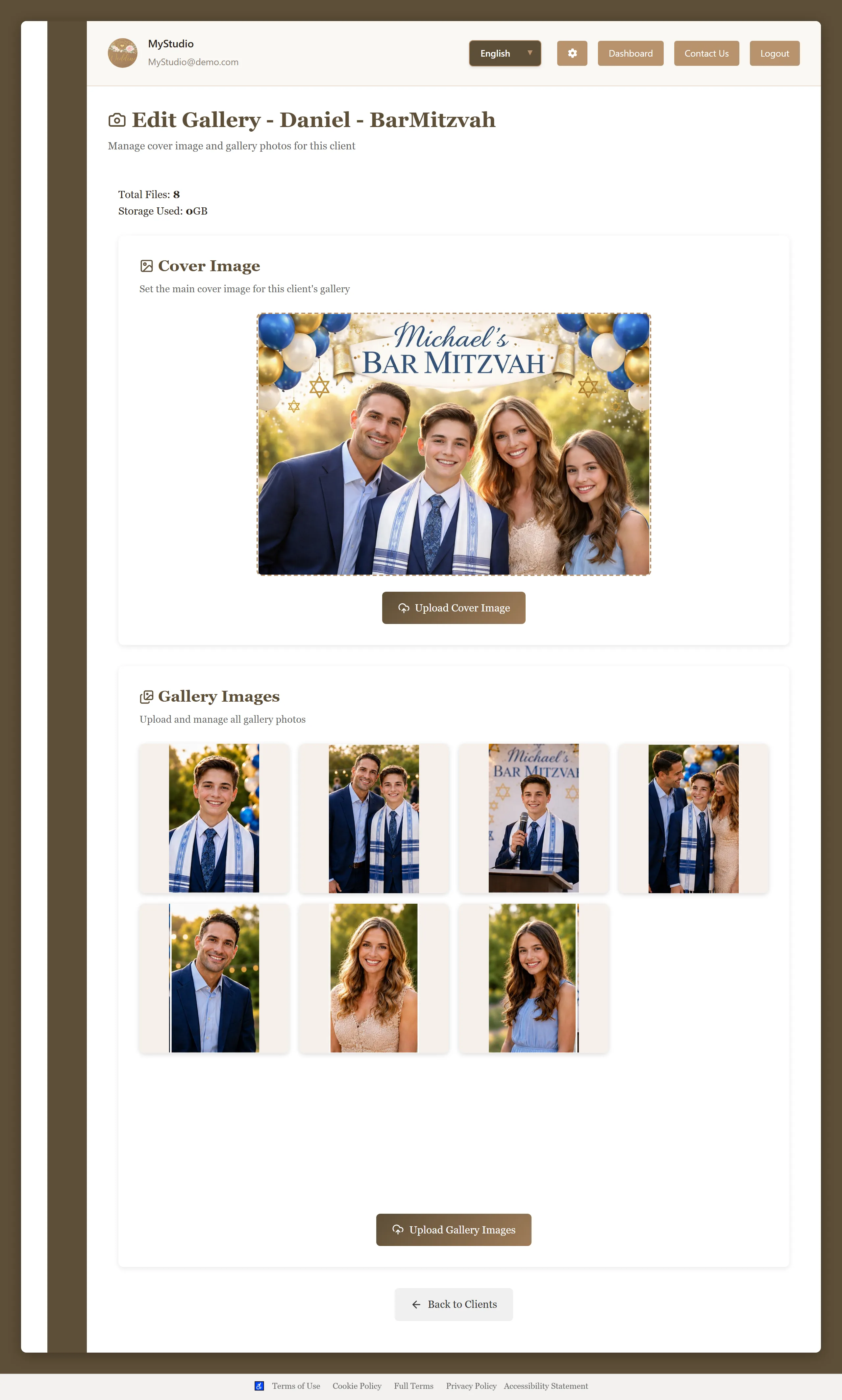 Upload and manage photos in a MyGallery client gallery