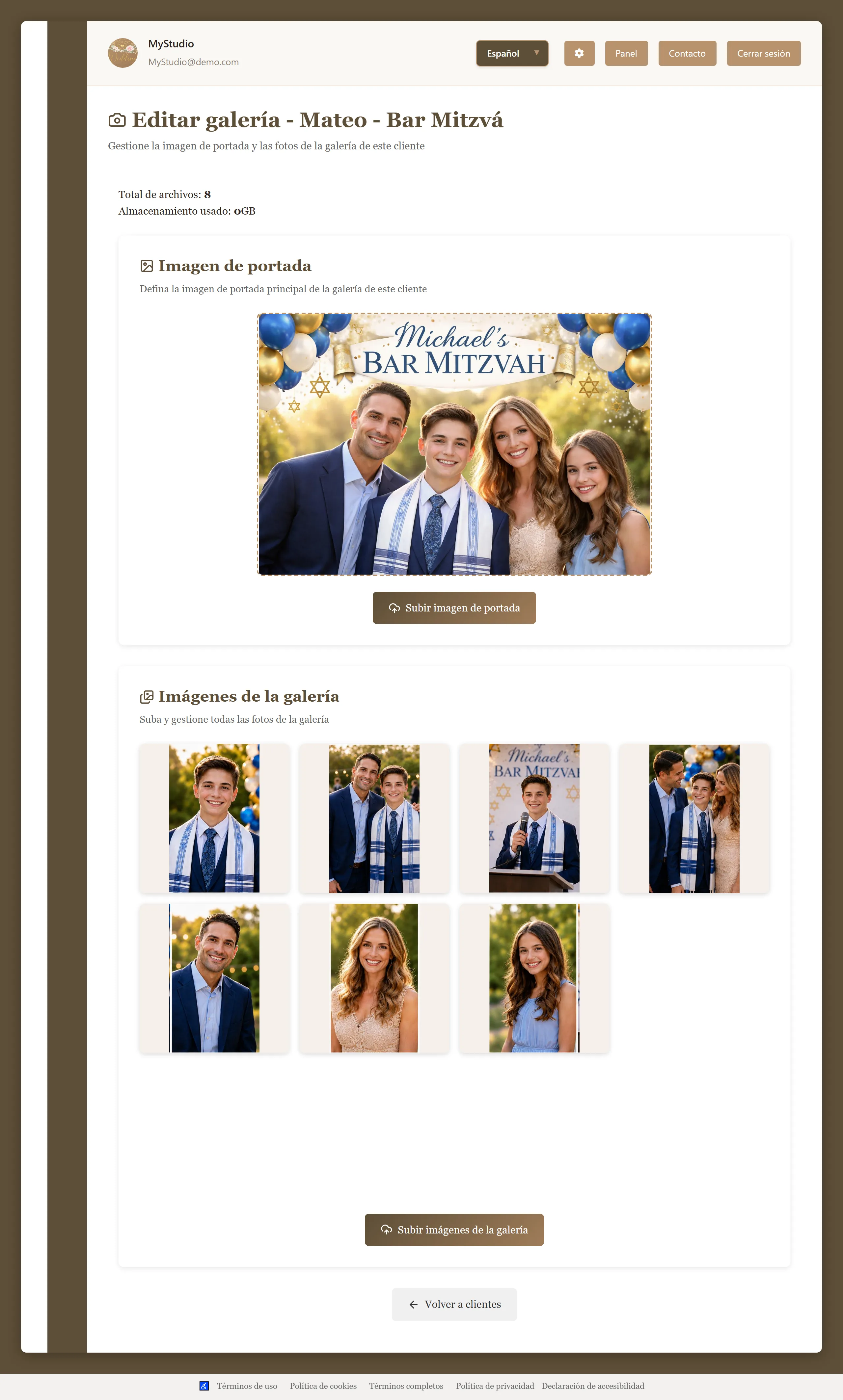 Upload and manage photos in a MyGallery client gallery