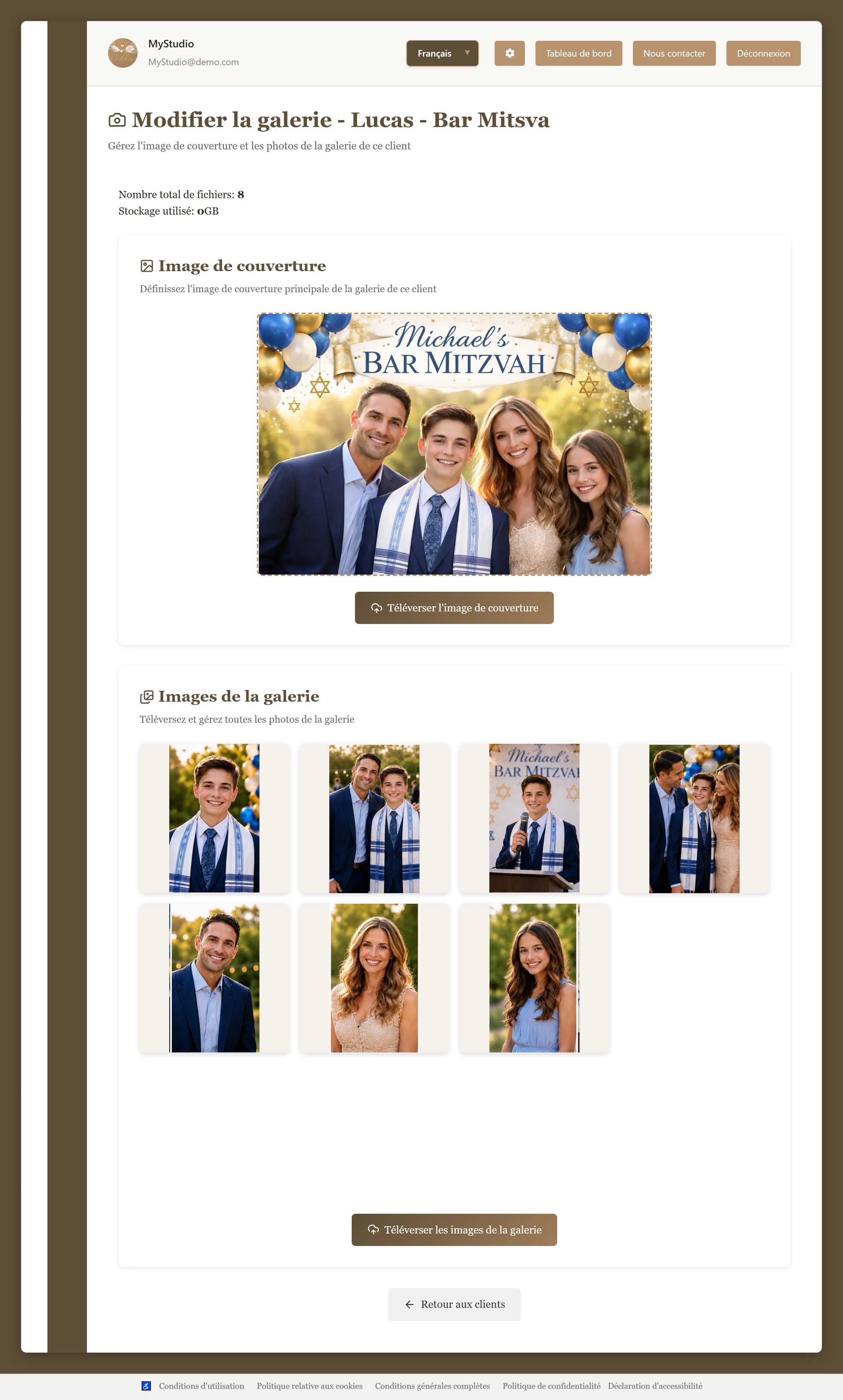 Upload and manage photos in a MyGallery client gallery